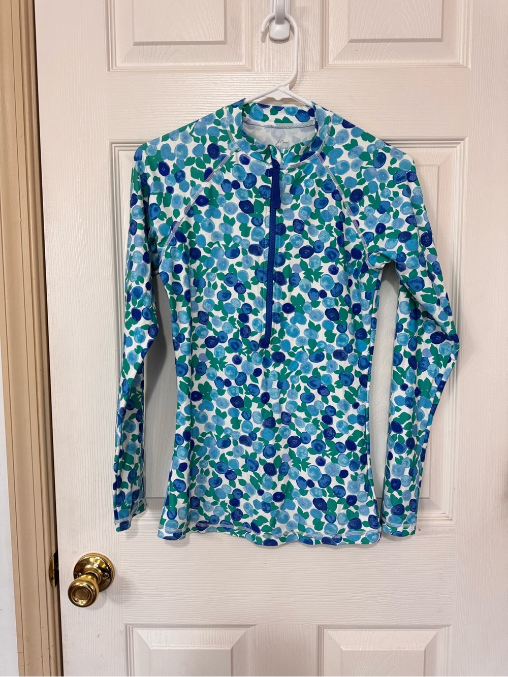 J. Crew Long Sleeve Half Zip Rash Guard Swim Top Blueberry Print Size small